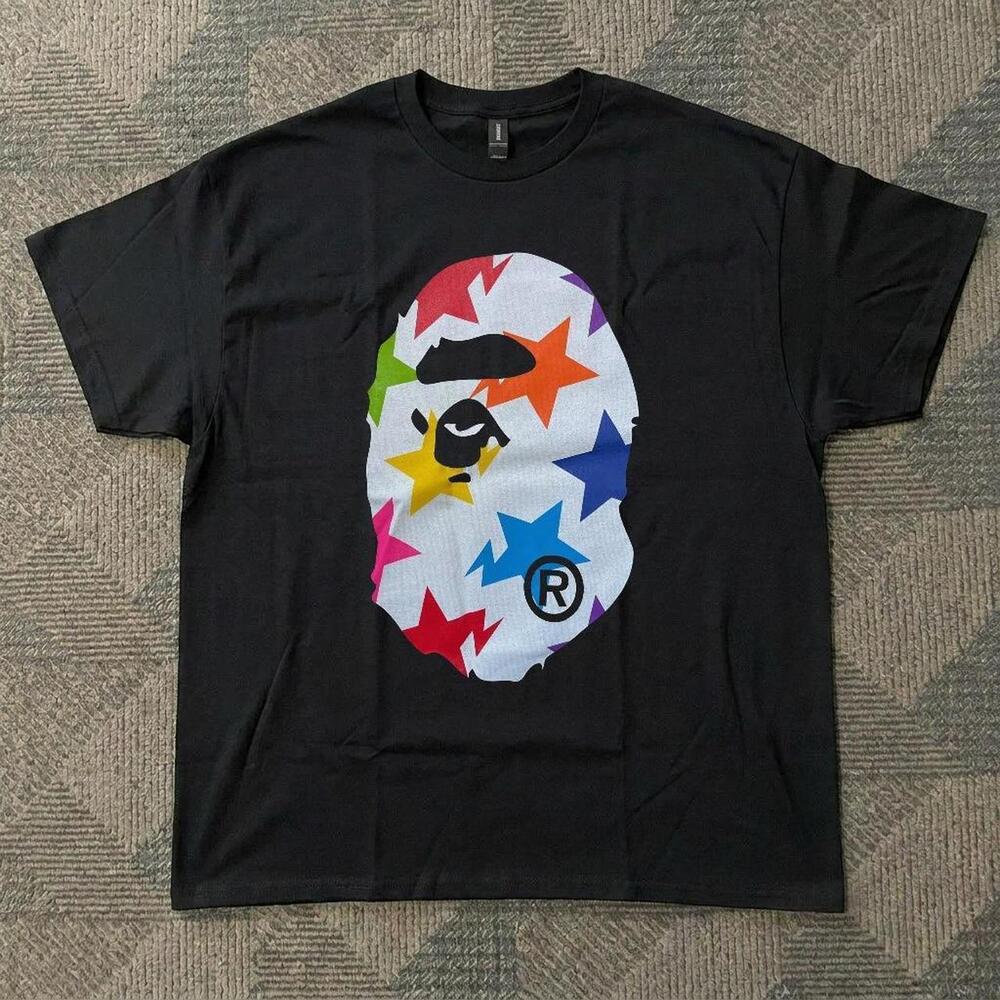 Black Bape A Bathing Ape Colorful Cotton T-Shirt